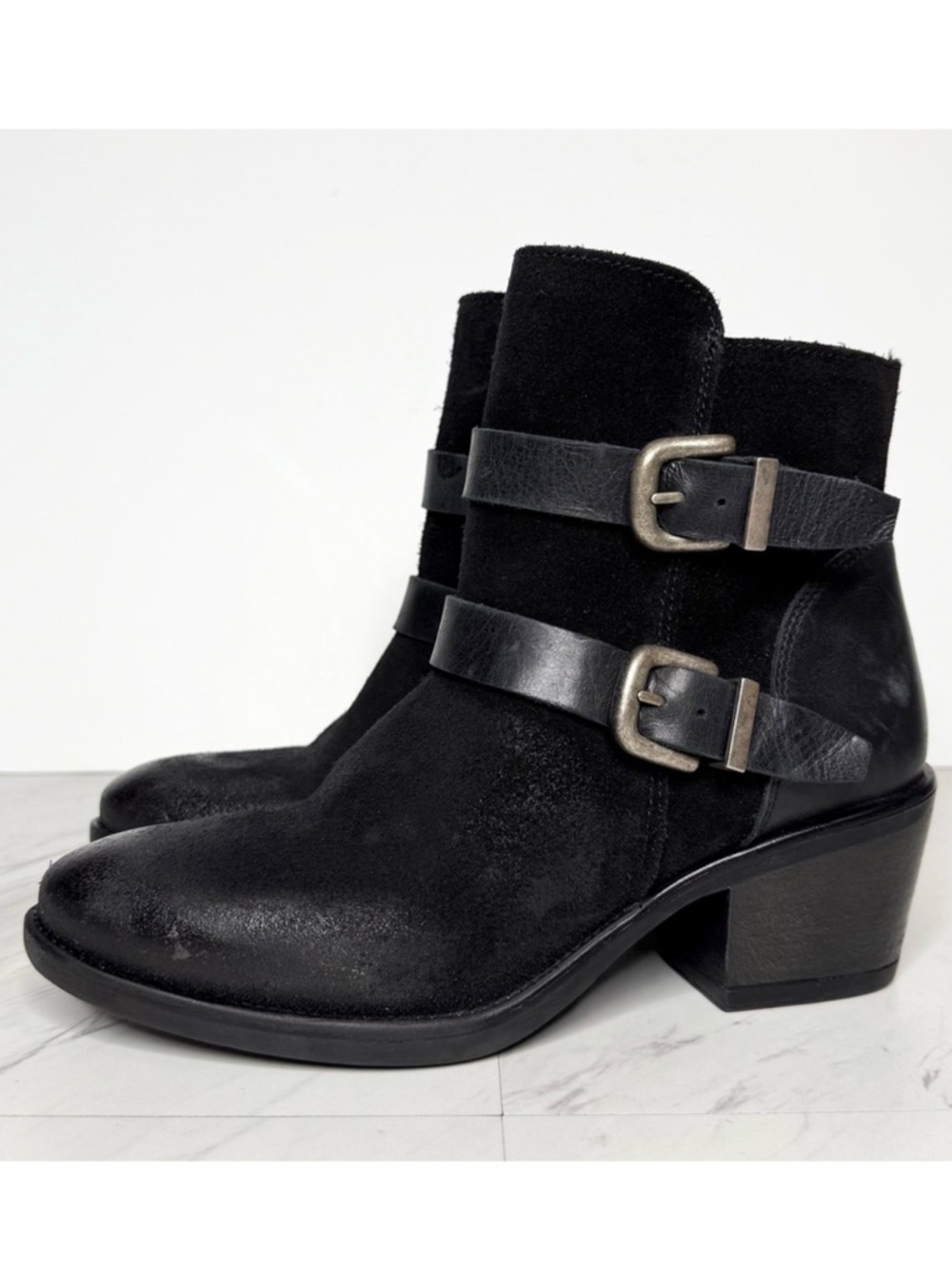 Miz Mooz Dayla Black Suede Buckle Bootie 38